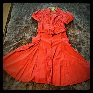 Red vintage retro rockabilly 1950s dress w pockets